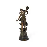 La Fortune by Louis Moreau, Brown patina bronze, on moulded ebonized wood circular base, sold Apr 2026