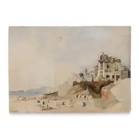 Beach by Carlo Bossoli, Pencil and watercolor on paper, sold Apr 2026