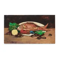 Still life with red mullet, lemons, and chestnuts by Giovanni Bartolena, Oil on canvas, sold Apr 2026