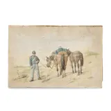 Soldier and horses by Giovanni Fattori, Watercolored etching on paper, sold Apr 2026