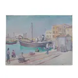Porto di Oneglia by Teonesto Deabate, Oil on canvas applied on cardboard, sold Apr 2026