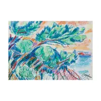 Pini in Riviera by Enrico Paulucci, Oil pastels on paper, sold Apr 2026