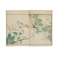Picture book: selected Insects (Ehon mushi erabi) by Kitagawa Utamaro, Book-bound woodblock prints, three single pages of text and six double-page compositions of plants and insects, five of , sold Apr 2026