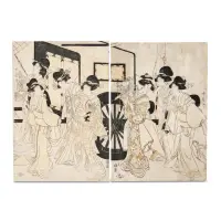 Courtesans Imitating a Court Procession by Kitagawa Utamaro, Large format diptych of woodblock prints ( oban ), sold Dec 2025