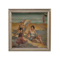 Beach life by Giuseppe Maldarelli, Oil on board, signed lower left recto, inscribed and titled on the reverse, sold Oct 2025