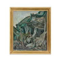 La cava avanti l'alba by Baccio Maria Bacci, Oil on canvas, signed lower right recto, dated and titled on the reverse, sold Oct 2025