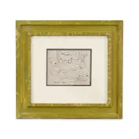 Two ink sketches by Antonio Marasco, Sepia ink on paper, one depicting a still life with objects and signed on the front lower left, the other a futurist lan, sold Oct 2025