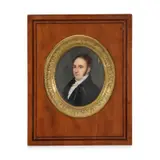 Portrait of Gabriel-Julien Ouvrard by Flavien-Emmanuel Chabanne, Tempera on oval cardboard, signed on the left, sold Oct 2025