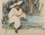 Figure resting on a park bench by Gene Frances Baker McComas, pastel on paper, offered Nov 2011