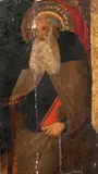 Monastic saint with red book by Italian School, tempera on panel, sold Jun 2011