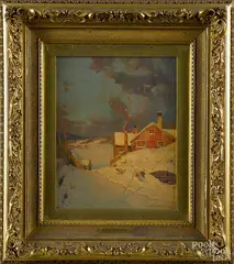 winter landscape by Svend Rasmussen Svendsen, oil on board, sold Jun 2015