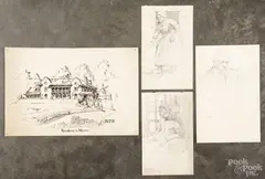 drawing by Henry Pitz, ink, sold Jun 2015