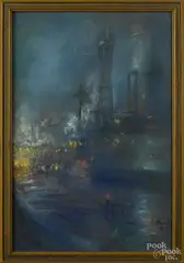 of New York from the Hudson River by Glenn Henshaw, pastel, sold Jun 2015