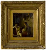 interior scene with a mother and child by Ludwig Knaus, oil on canvas, sold Jun 2015