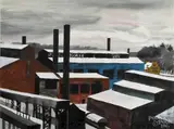 industrial winter scene by Klaus Grutzka, watercolor on paper, sold Apr 2015