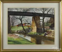 landscape with a farm by Ranulph Bye, watercolor, sold Apr 2015