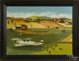 landscape with an airport by Jeanne Marston, oil on canvas, sold Apr 2015
