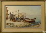 impressionist harbor scene by Paula Font, oil on board, offered Apr 2015