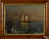 coastal scene with fishermen and an American ship by Edmund Darch Lewis, oil on board, offered Apr 2015