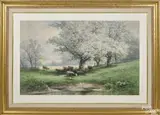 landscape with cows by a river by Carl Philipp Weber, watercolor, offered Apr 2015
