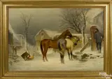 winter farm scene by Peter Moran, oil on canvas, offered Apr 2015