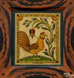 drawing of a rooster under a tulip branch by David Y. Ellinger, watercolor, offered Apr 2015