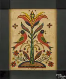 drawing of birds flanking a tulip tree by David Y. Ellinger, watercolor, offered Apr 2015