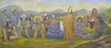 life-sized wall mural depicting Native Americans by Franz de Merlier, oil on canvas, sold Mar 2015