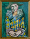 portrait by Arnold Wood, acrylic on board, sold Mar 2015