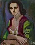 portrait by Arnold Wood, acrylic on board, sold Mar 2015