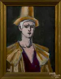 portrait of a man in a top hat by Arnold Wood, acrylic on board, sold Mar 2015