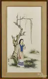 of a woman under a willow tree by Diana Kan, watercolor on silk, sold Mar 2015