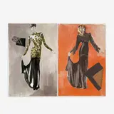 33 Illustrations for Geoffrey Beene by Jesper Nyeboe, 1987, marker, colored pencil, graphite, pastel, and watercolor on textured cardstock paper and t, sold Sep 2023