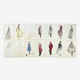 14 Illustrations for Geoffrey Beene by Jesper Nyeboe, 1975-85, marker, ink, colored pencil, and graphite on paper, sold Sep 2023