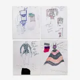 30 Fashion Illustrations by Geoffrey Beene, c. 1985, marker, ink, and graphite on paper, sold Sep 2023