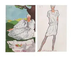 57 Illustrations for Geoffrey Beene by Jesper Nyeboe, 1980's, watercolor, marker, colored pencil, and graphite on paper, sold Sep 2023