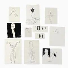 11 Sketches for Geoffrey Beene by Joe Eula, graphite and ink on paper, sold Sep 2023