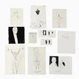 11 Sketches for Geoffrey Beene by Joe Eula, graphite and ink on paper, sold Sep 2023