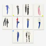10 Fashion Illustrations for Geoffrey Beene by Joe Eula, 1990-95, ink and watercolor on paper, sold Sep 2023