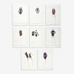 8 Illustrations for Geoffrey Beene by Joe Eula, 1990-95, ink and watercolor on paper, sold Sep 2023