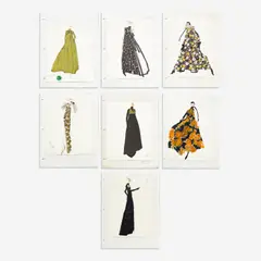 7 Illustrations for Geoffrey Beene by Joe Eula, 1990-95, marker, watercolor, ink, colored, pencil, and graphite on paper, sold Sep 2023
