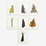 7 Illustrations for Geoffrey Beene by Joe Eula, 1990-95, marker, watercolor, ink, colored, pencil, and graphite on paper, sold Sep 2023