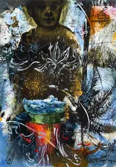 Untitled (Figure) by Scherezade García, giclee on canvas with hand painting (unstretched), sold Sep 2023