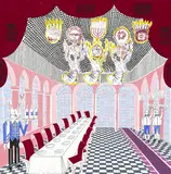 Comedor Cabalistico y Anticanibalistico by Pedro Friedeberg, 1999, gouache and ink on card stock, sold Sep 2023