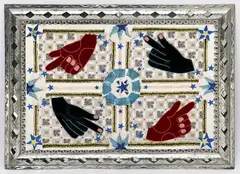 Untitled (Four Hands) by Rodolfo Morales, mixed media collage (paper and fabric), sold Sep 2023