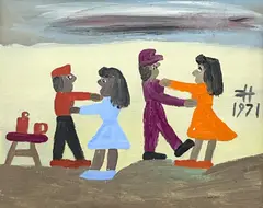 Untitled (Dance) by Clementine Hunter, 1971, oil on canvas, sold Sep 2023