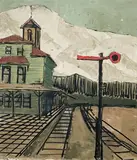 Untitled (Train Station) by Albert Bela Bauer, oil on canvas, sold Sep 2023