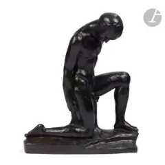 Nu masculin, un genou à terre by Louis Dejean, Épreuve en bronze à patine noire, sold Jun 2022