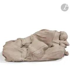Dormeur, circa 1977-79 by Georges Jeanclos, Épreuve en terre cuite non vernissée, sold Jun 2022