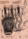 Problèmes du premier degré by Hélène Delprat, 1986, Encre, mine de plomb et pastel sur papier épinglé sur carton, sold May 2022